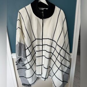 Marc New York Black and Cream Knit Poncho